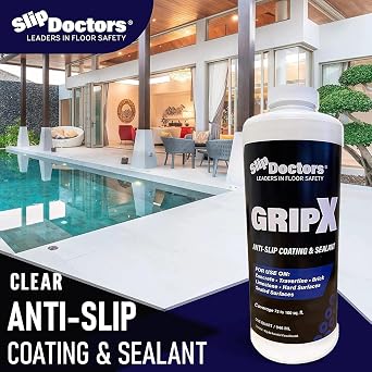 SlipDoctor's GripX Non-Slip Coating and Sealant for Indoor and Outdoor Tiles, Concrete and Natural Stone - Clear Anti-Slip for Slip Resistant Flooring
