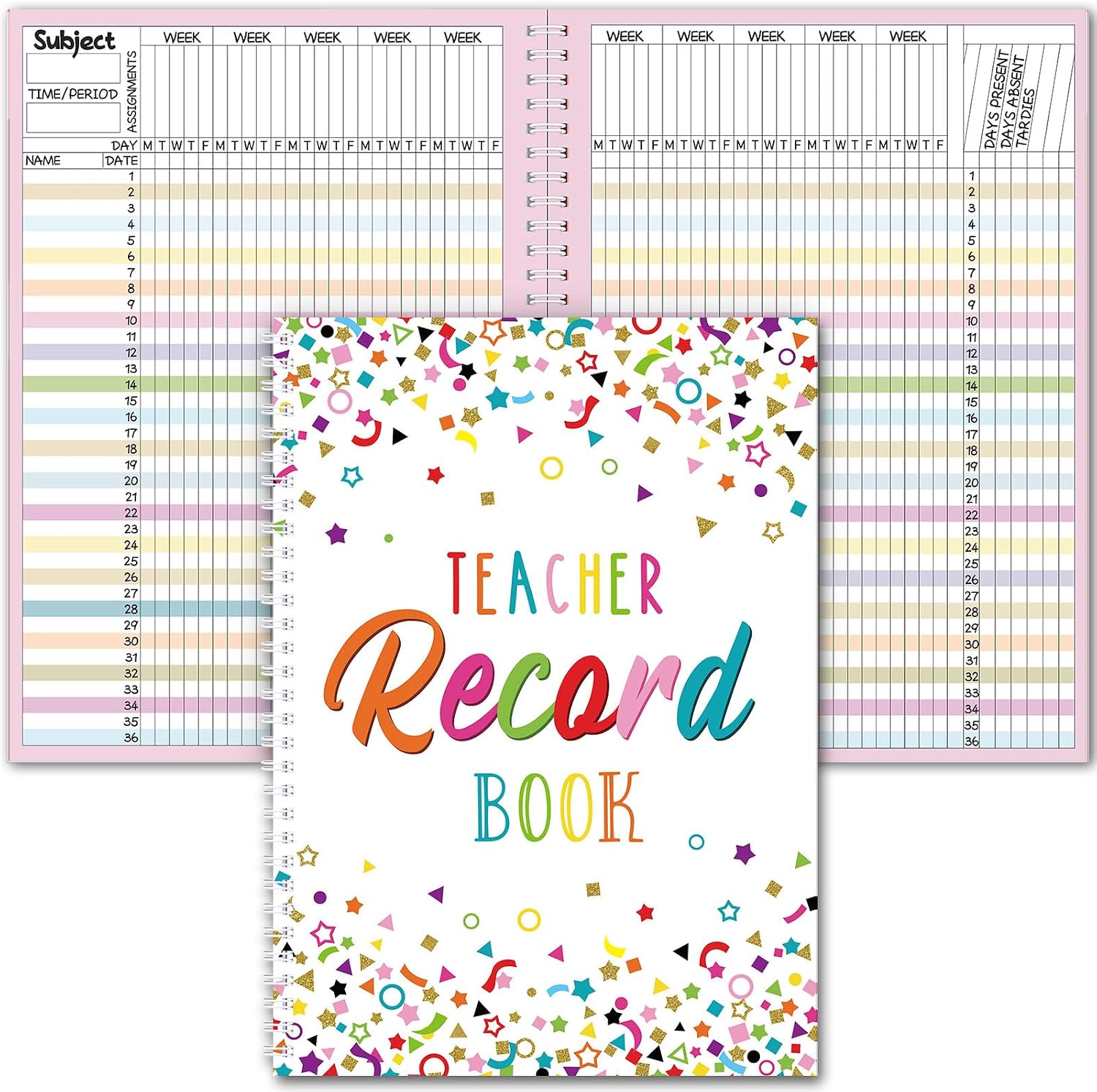 Fuyoooo Teacher Record Book 2026-2027 Spiral Grade Book White Confetti