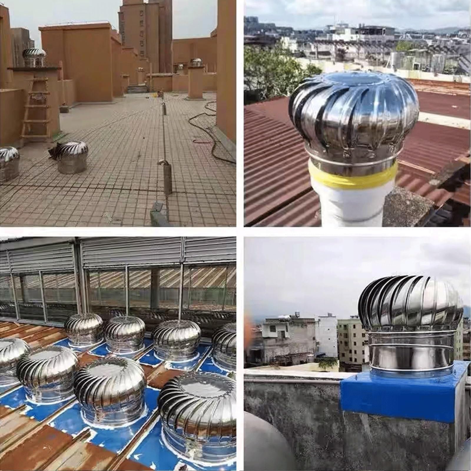 Ventilatore a Tetto a turbina eolica Rotante, Ventilatore attico Resistente in Acciaio Inossidabile con Morsetti per Un efficiente Controllo dell'Aria e dell'umidità