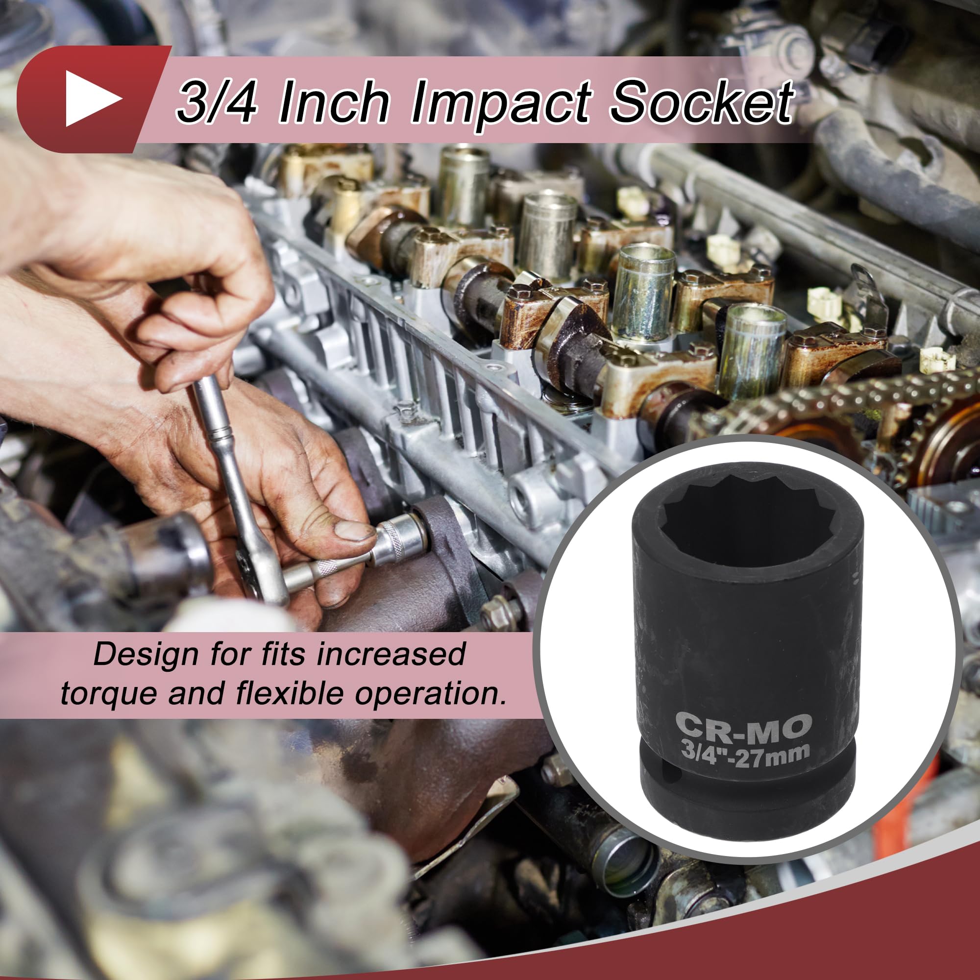HEROFFIX 1 Pcs Impact Socket Durable Hardware Tool 58mm Black High Carbon Steel 12 Point 27mm for Car Motorcycle Dirtbike Repair 3/4 Inch Drive - Image 2