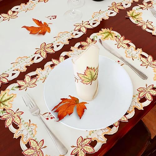 Miniatura 10 de Simhomsen Camino de mesa de hojas de arce de Acción de Gracias para decoraciones de otoño u otoño, bordado (13 x 54 pulgadas)
