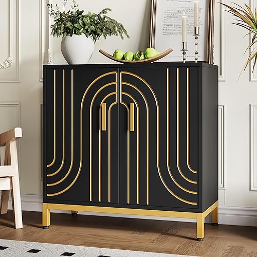 GAOMON Accent - Armario de buffet de madera, aparador con almacenamiento, armario de almacenamiento moderno con puertas y estantes para cocina,