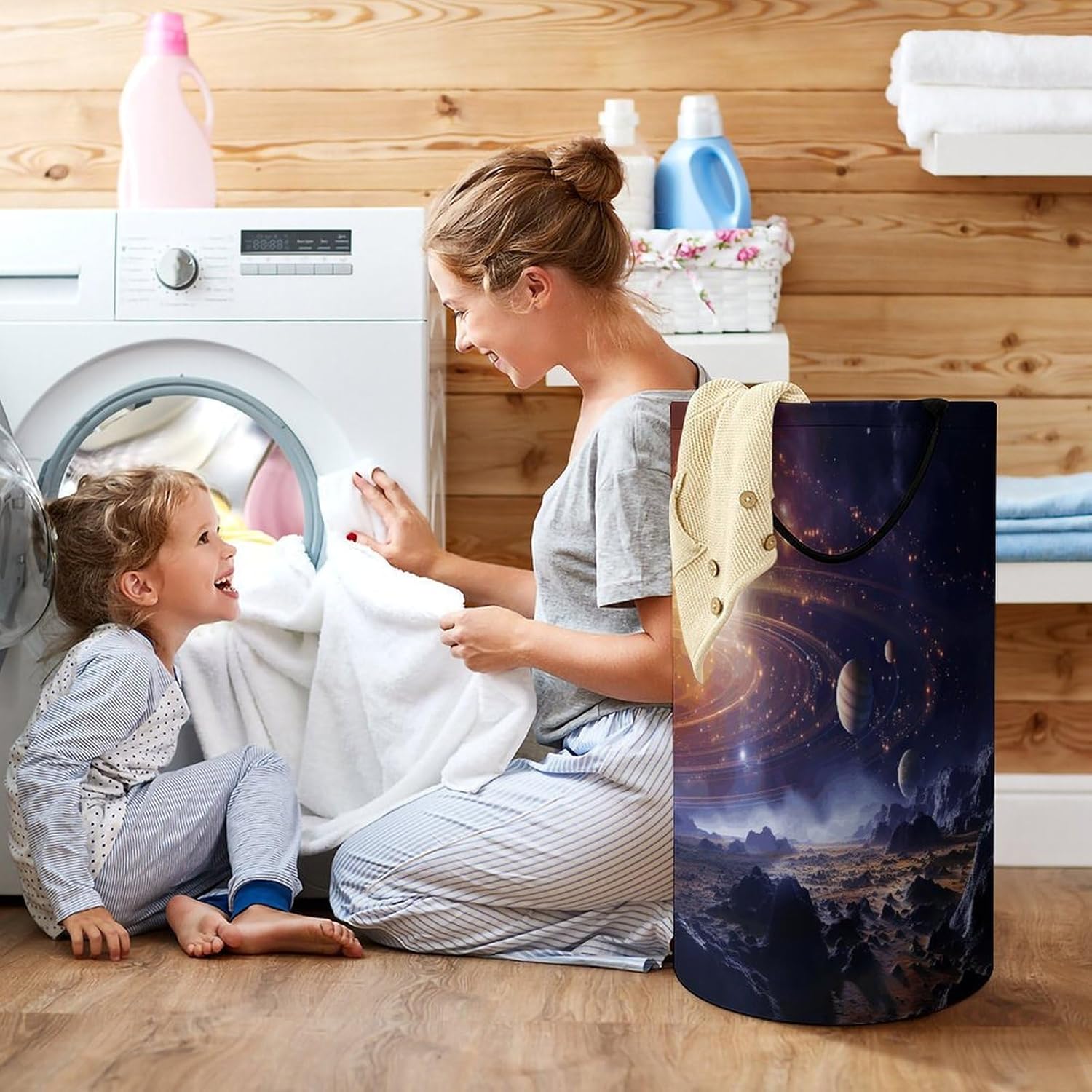Outer Space Galaxy Universe Large Capacity Laundry Baskets,Collapsible Clothes Hamper with Handles，Laundry Hampers for Bathroom,Bedroom,Towels