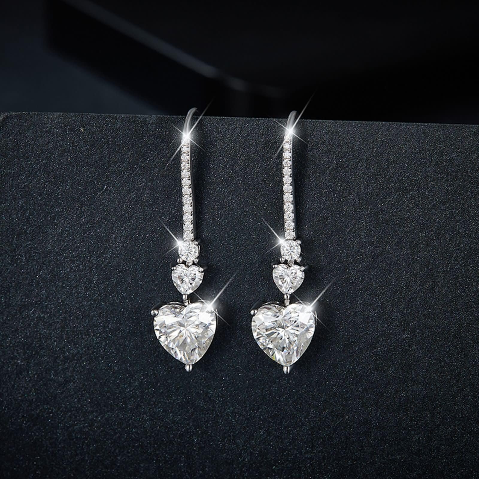 Damen 375/585 / 750 Weißgold Ohrringe Hochzeit, 8MM Herz mit Moissanit, Damen Ohrringe Stecker Silber