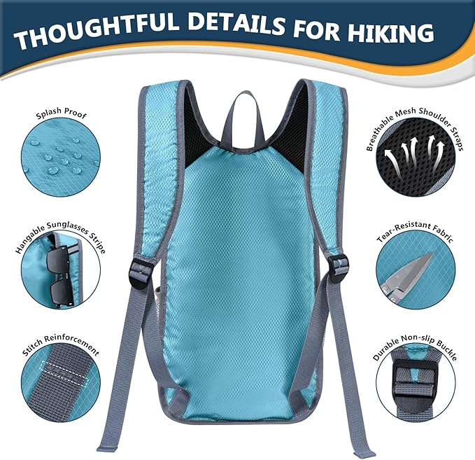 Mochila 15L Plegable Impermeable con Correa Pecho para Senderismo miniatura 7