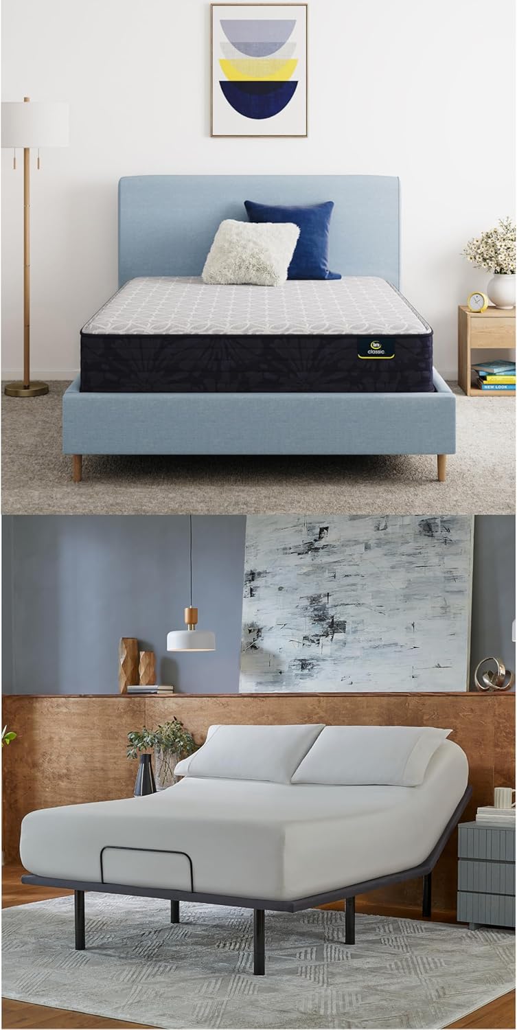 Serta Classic Clarks Hill Elite 2.0 Firm 13" King Mattress baselogic Level 2 King Adjustable Base Bed Frame - Cooling, Breathable, Pressure Relieving, Head & Foot Adjustability