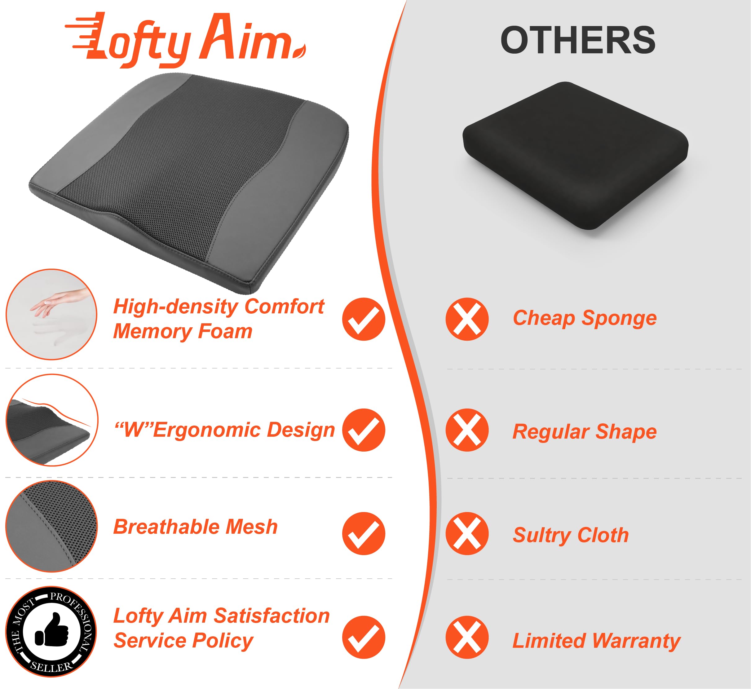 Cuscino per seggiolino auto, comodo cuscino in memory foam per guida, sollievo da sciatica e lombare, cuscino per sedile auto, conducente, sedia da ufficio, sedia a rotelle (ossidiana nero speck nero)