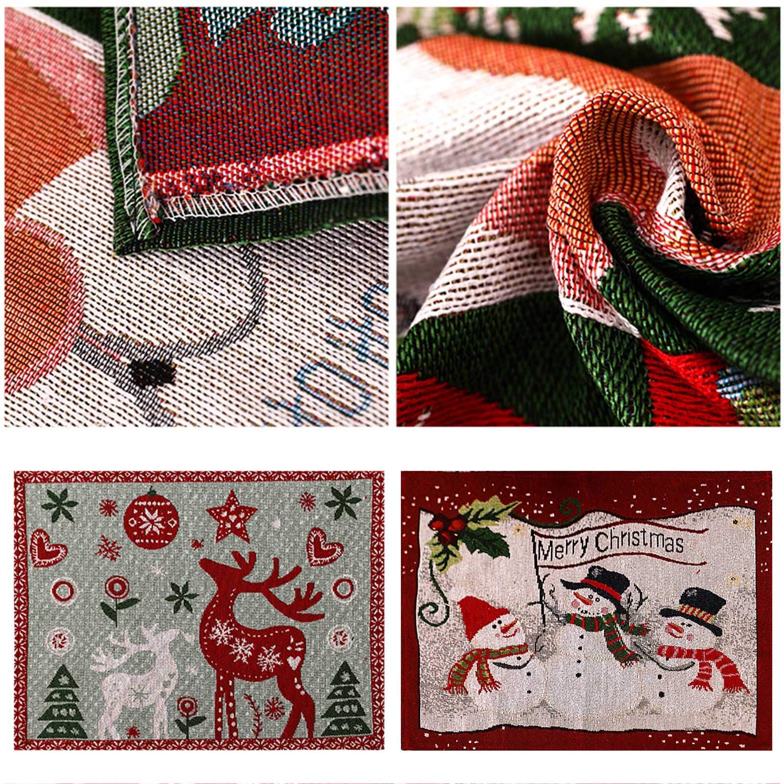 Napperons, 4 pièces/Ensemble décoration de Noël Ornements Bonhomme de Neige Wapiti Jacquard Broderie napperon (D)