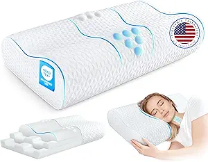 Cervical Pillow for Neck Pain Relief- Queen Size Cooling Pillow for Sleeping, Memory Foam Pillows for Neck Shoulder, Ergonomic Adjustable Contour Bed Pillow for Side, Back & Stomach Sleepers