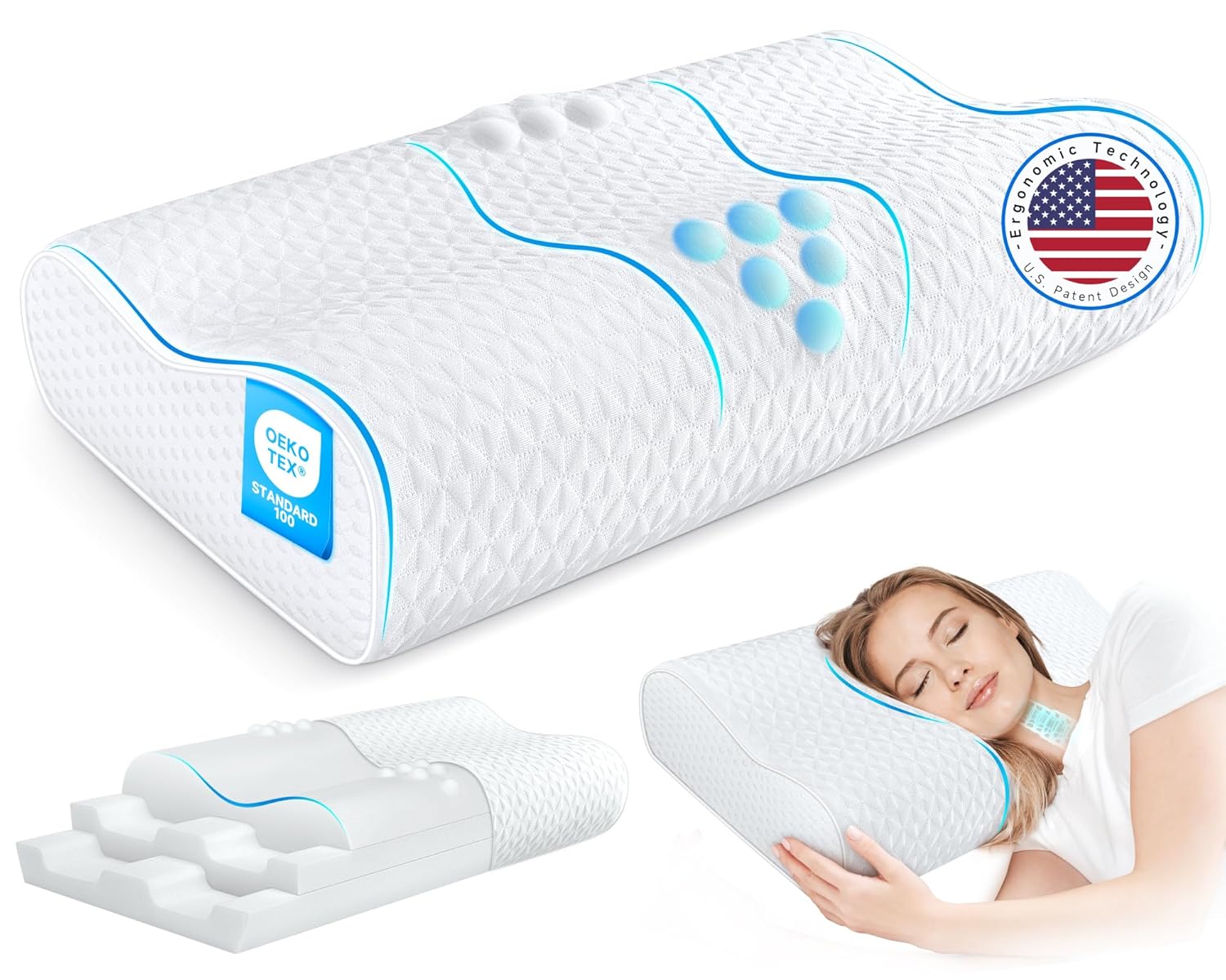 Cervical Neck Pillow for Pain Relief- Queen Size Adjustable Cooling Pillow for Sleeping Memory Foam Pillows for Neck