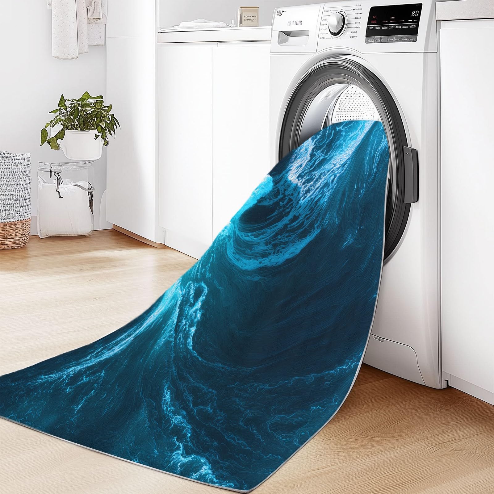 Générique Tapis Salon Photographie Vagues 90 x 150 cm Tapis Chambre Impression 3D Moderne, Bleu Moquette Antidérapant Lavable Machine, pour Salon Salle à Manger Bureau
