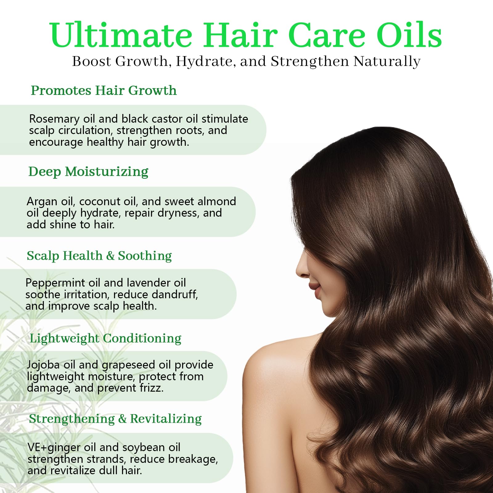Aceite de romero para el crecimiento del cabello con ricino, mezcla orgánica prensada en frío, aceite natural para el cuero cabelludo, alivia la picazón del cuero cabelludo, repara el cabello seco y 5