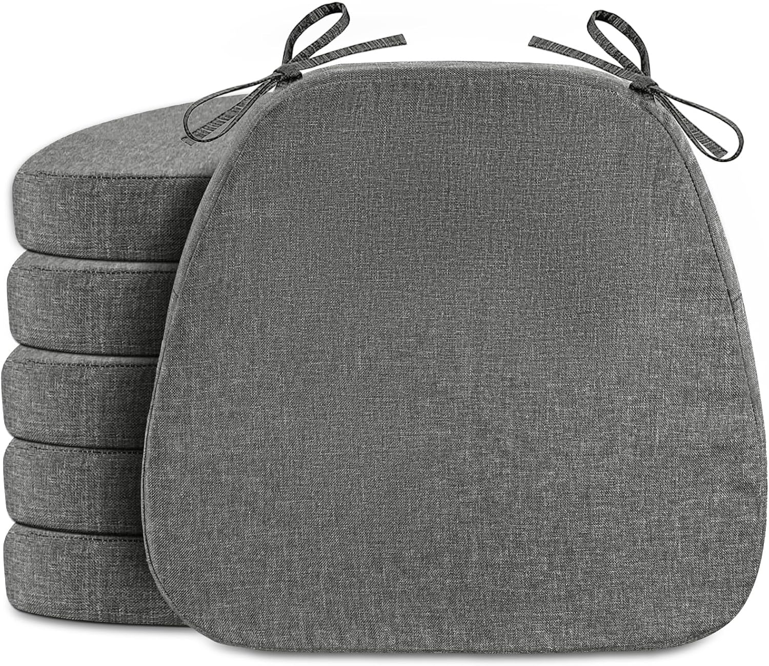 D-Shaped Chair Cushions for Dining Chairs, 2" Thickened Kitchen Seat Cushion with Removable Cover Anti Slip Indoor Chair Cushions for Dining Room/Kitchen Room, 17.5"×16"×2", Set of 2, Grey