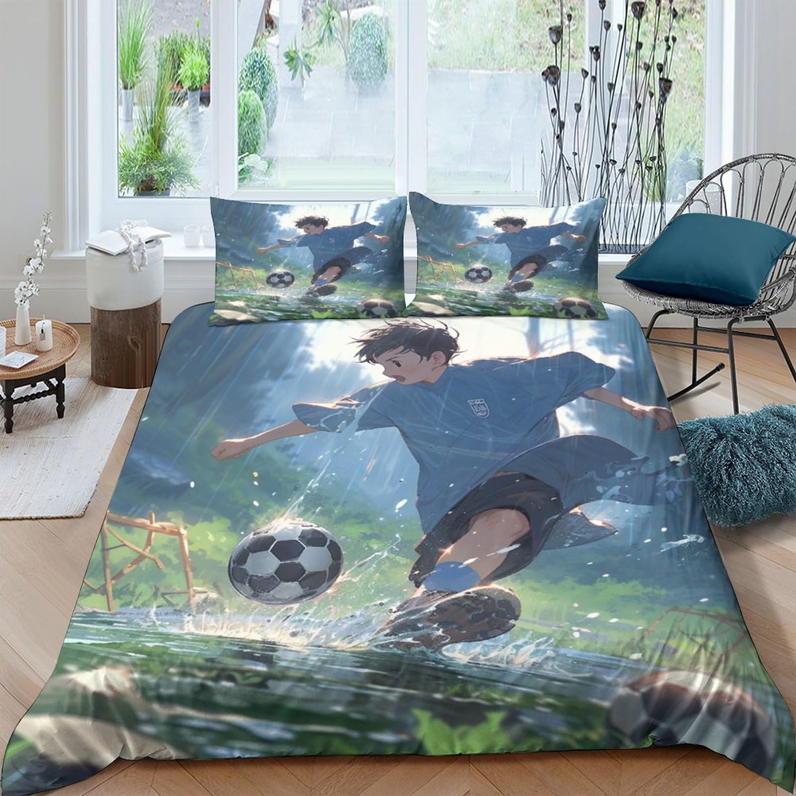 Parure de lit football pour enfants et adolescents ensemble housse de couette double 200x200
