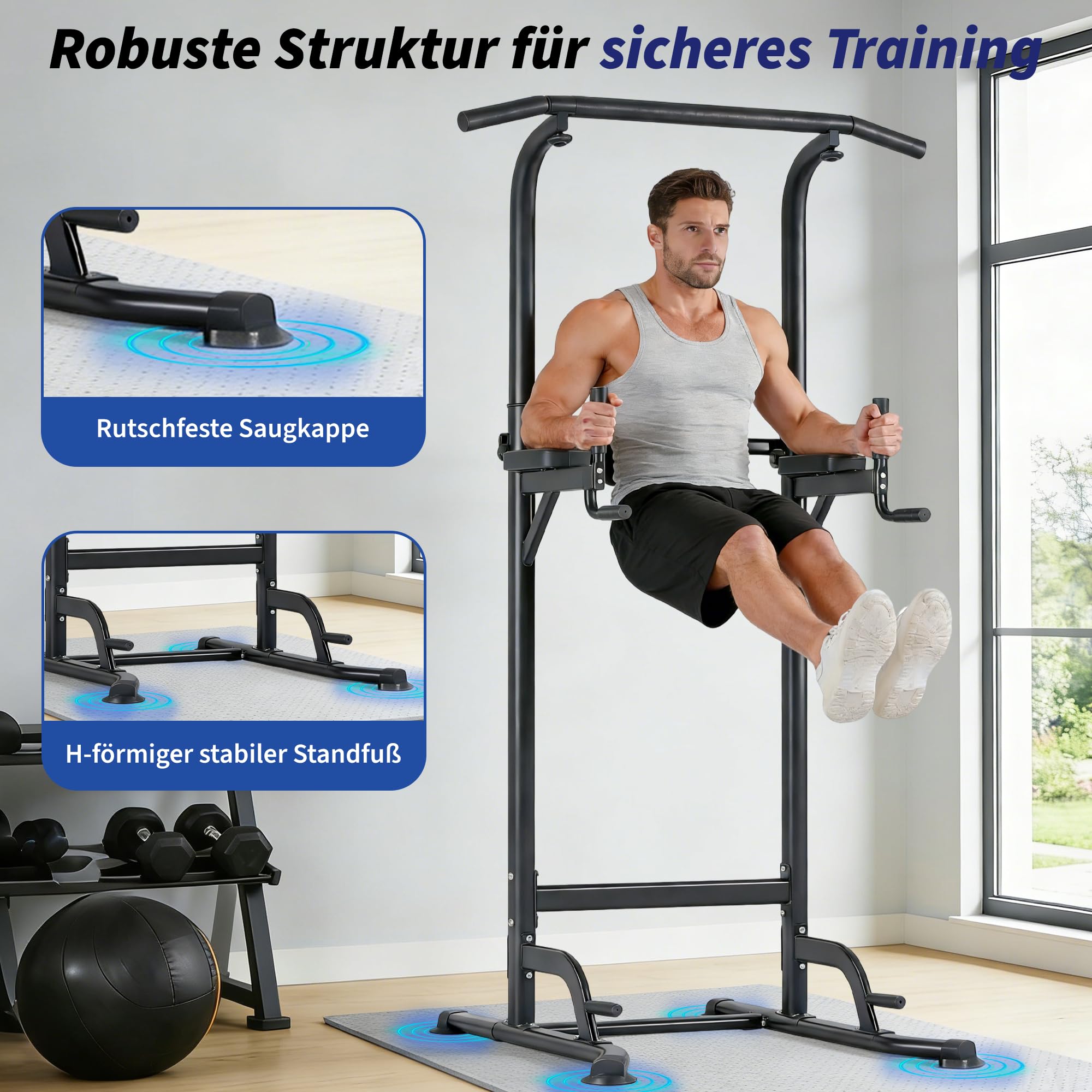 Power Tower Multifunktion Dip-Station - Klimmzugstange Freistehend - Pull Up Station keine Bohrung Krafttraining für Home-Gym