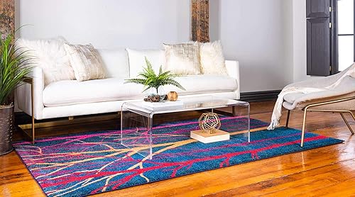 Miniatura 2 de Unique Loom Estrella Collection - Alfombra colorida y abstracta con árboles, 5 pies 1 pulgada x 8 pies 0 pulgadas, azulrosa