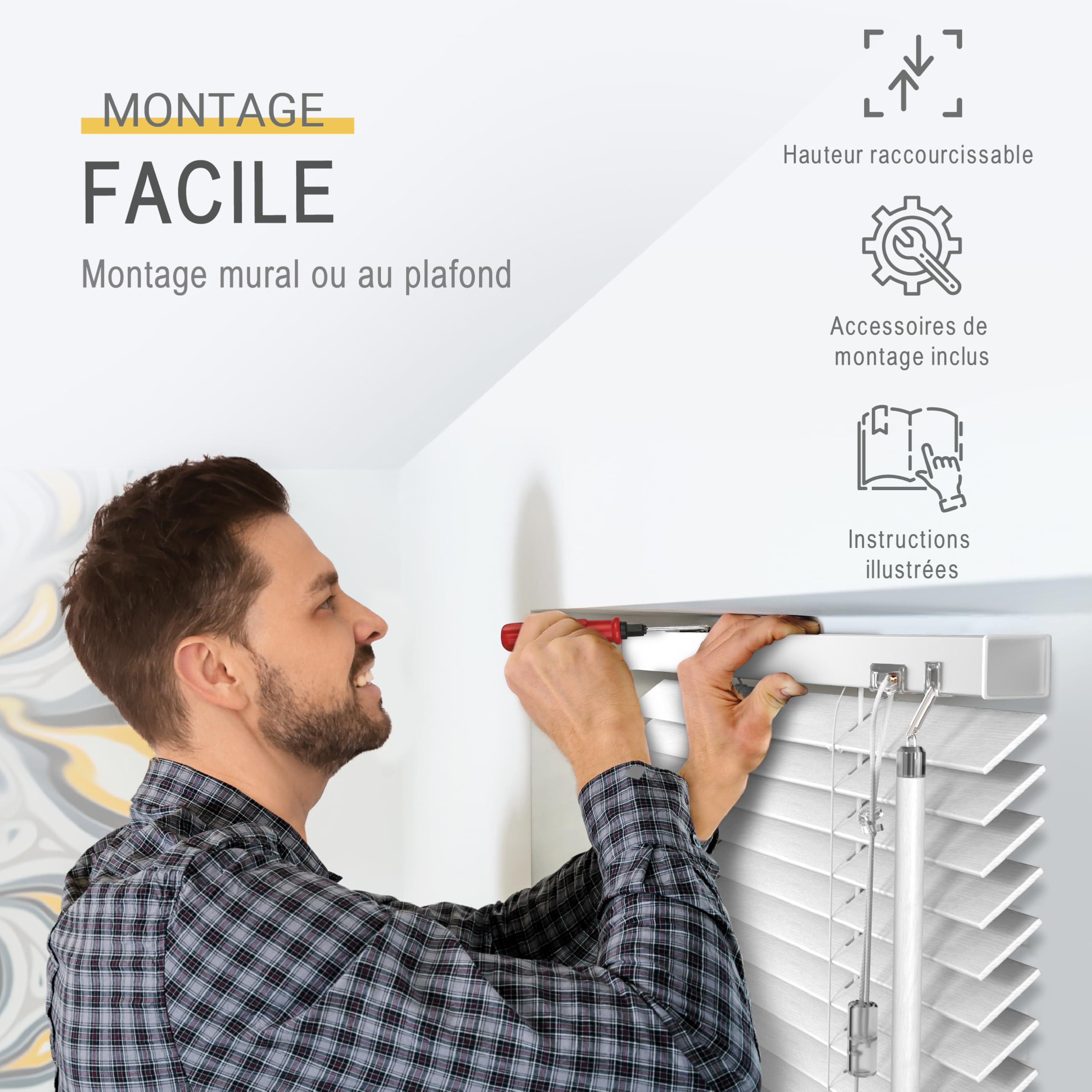 Sol Royal Store Venitien 90x160 cm JH3 – Store Venitien Bois à Lamelles Écologiques Blanc – Stores Vénitiens intérieurs pour Fenêtres et Portes