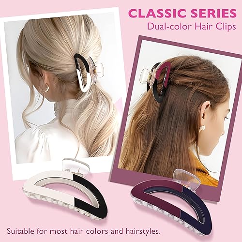 Miniatura 2 de Elegantes pinzas para el cabello para mujer, 2 pinzas grandes de 3.5 pulgadas para mujer, cabello fino y rizado, pinzas de pelo de bloque de color,