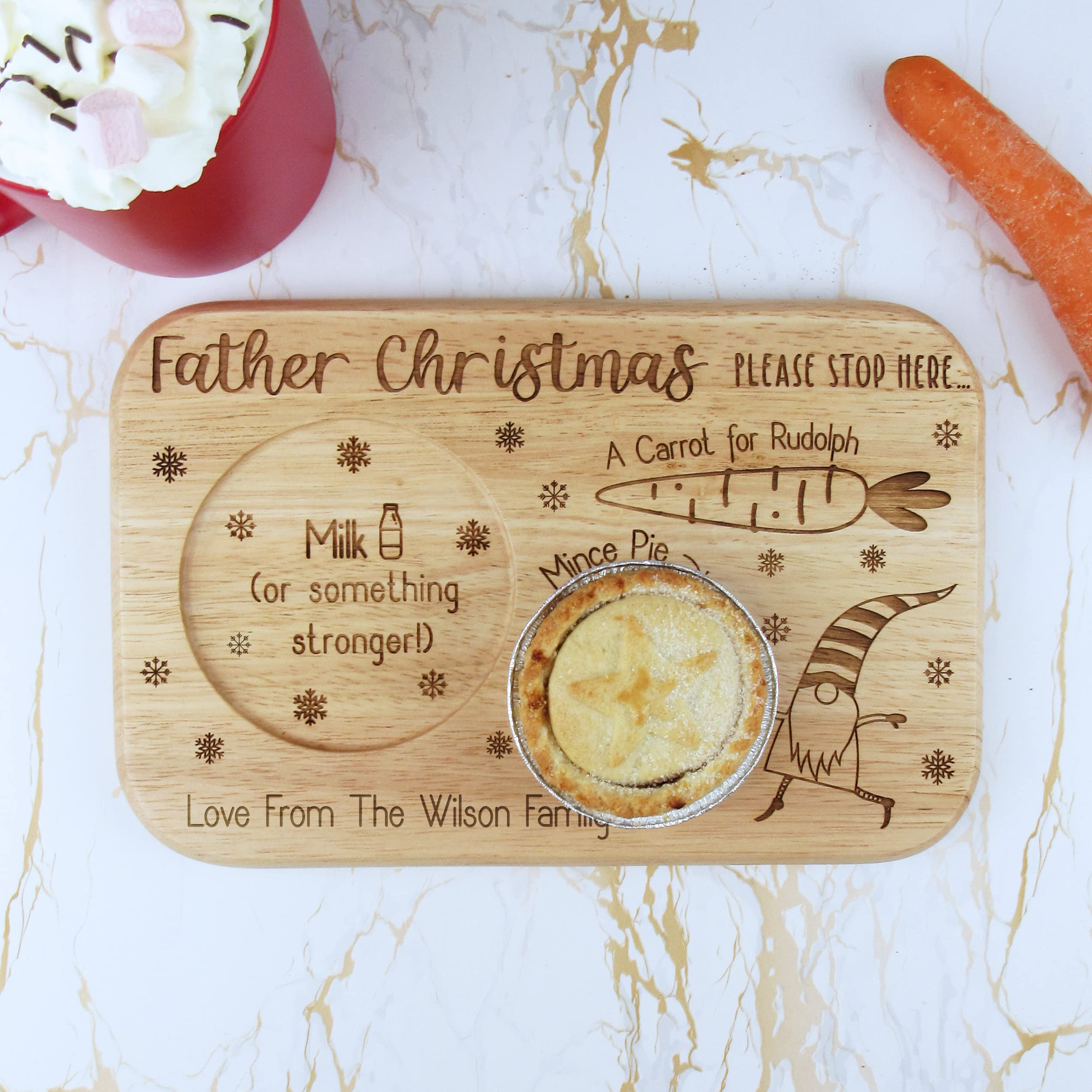 Ebuygb Brown Personalised Christmas Eve Tea & Biscuit Board, Father Christmas Please Stop Here Xmas Eve Treat Plate, Santa Claus Rudolph Reindeer, Wooden Snack Tray