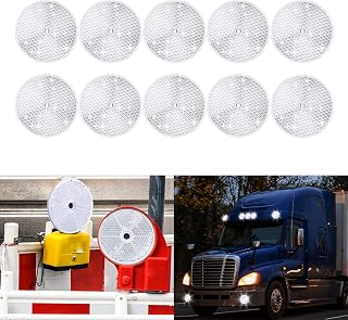 10 PCS Round Reflector, 3.9In Front Reflector, High-Speed Guardrail Luminous Piece, for Driveway Fence Gate Posts Trailers (White)