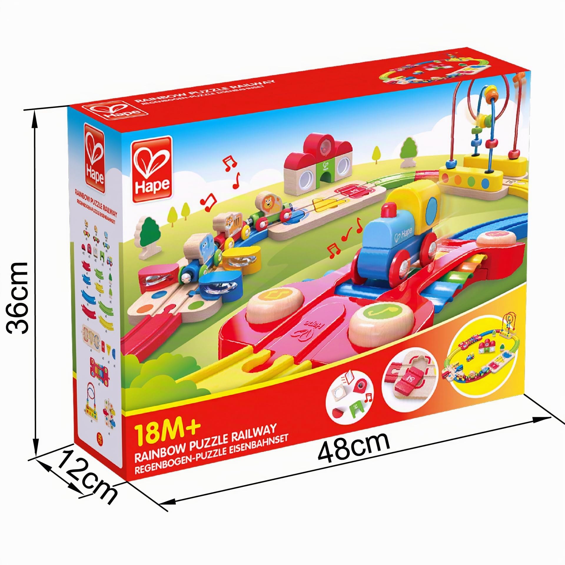 Hape Regenbogen-Puzzle Eisenbahnset – 30-teiliges Holz-Eisenbahnset mit Tierzug, Motorikschleife, Puzzle- und Klangelementen, für Kinder ab 18 Monaten