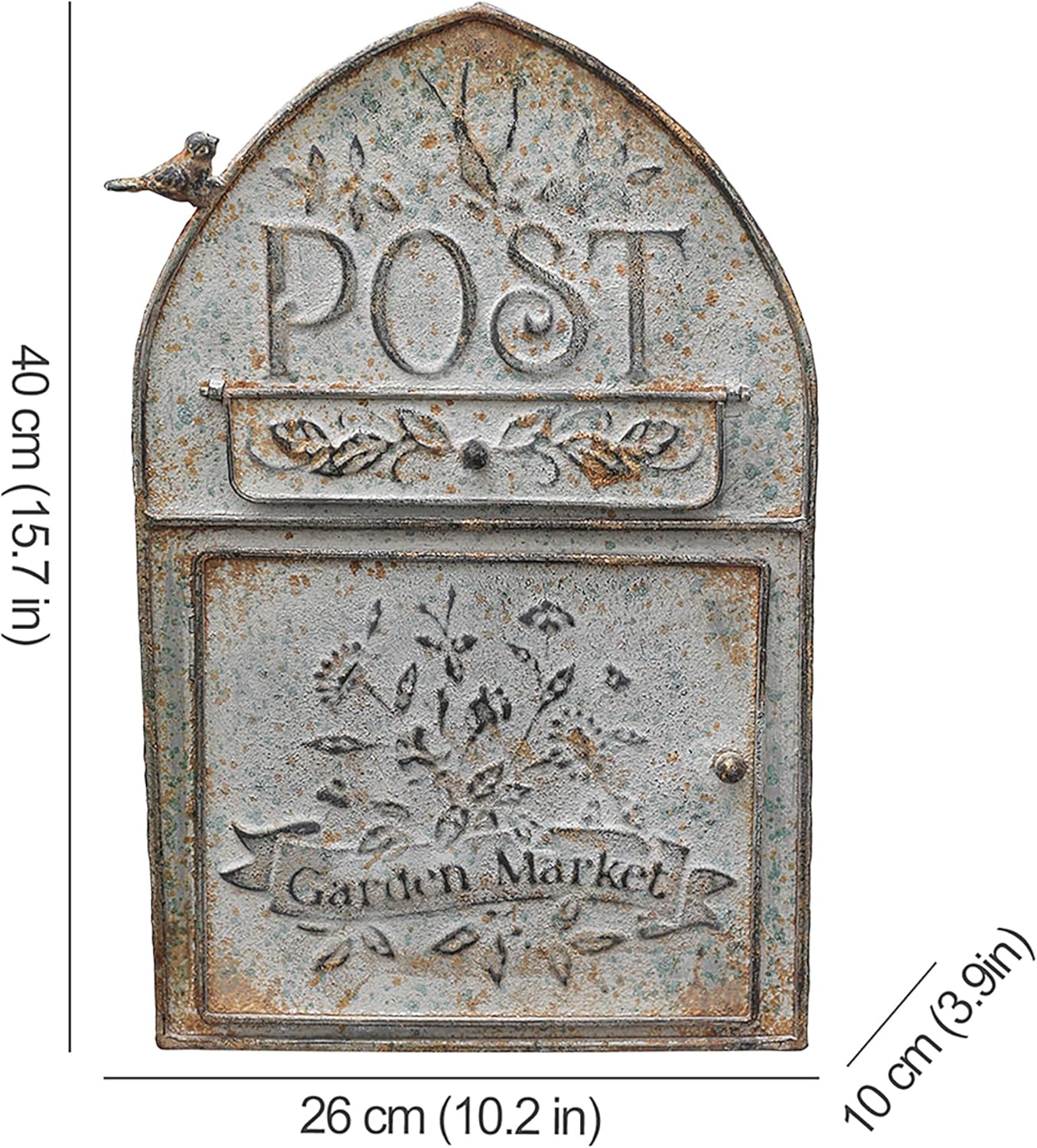 BIG FORTUNE Wall Mount Mailbox for House Outside Vintage Metal Door Mailbox Antique Style Nostalgic Charm Home Decor Garden Vintage English Cottage Decor Gray