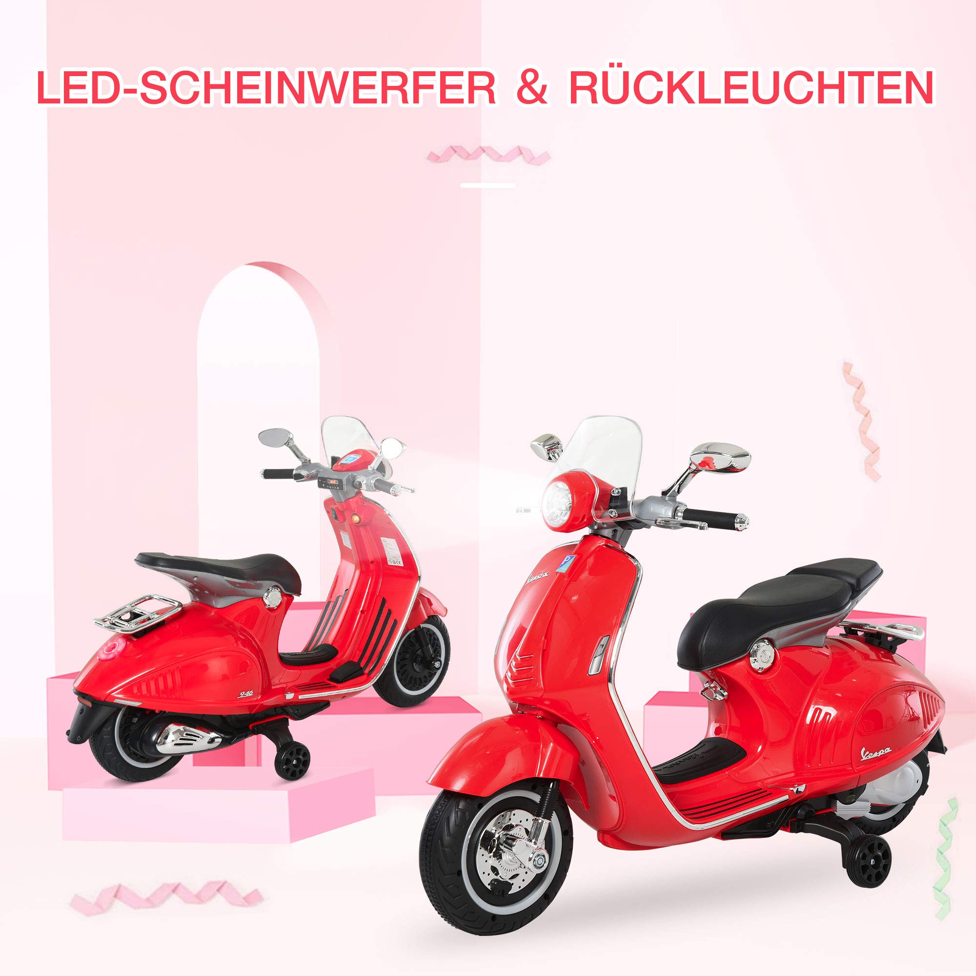 HOMCOM Elektro Kindermotorrad Elektromotorrad mit MP3, Musik, Scheinwerfer, Vor- und Rückwärtsgang, Kinder Elektro Motorrad für 3-6 Jahre Kinder, Rot