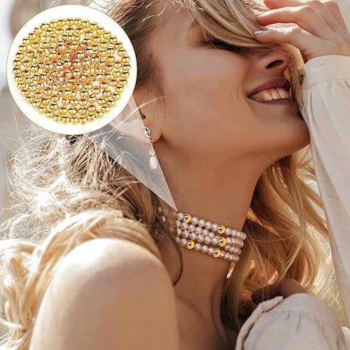 Miniatura 6 de 200 cuentas doradas para la fabricación de joyas, cuentas espaciadoras redondas de metal de 0.197 pulgadas (0.197 in), cuentas pequeñas con agujero