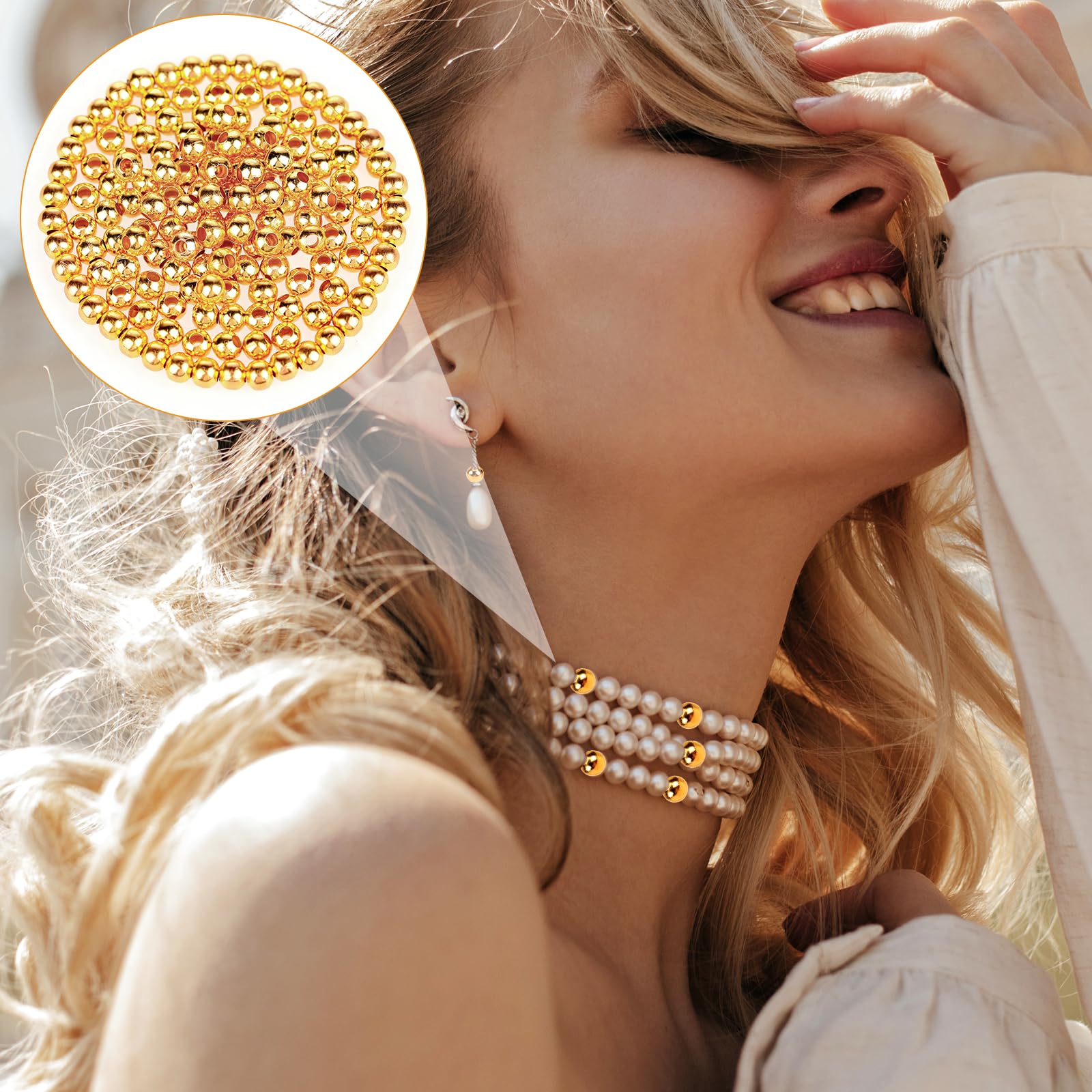 200 Perline Dorate 5mm Per Bracciali - Distanziatori Metallici Con Foro, Craft Fai-Da-Te - Foto 13