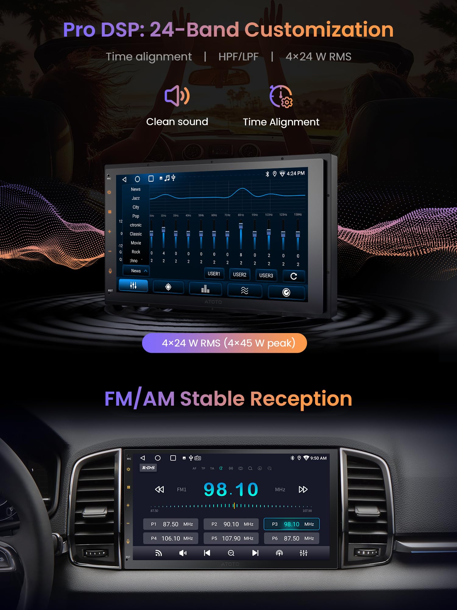 ATOTOZONE A5L Radio 2 DIN Android con CarPlay & Android Auto Inalámbrico, AI Radio para Coche Pantalla Táctil 7 Pulgadas con GPS Navi, Wi-Fi/BT/USB, DSP& EQ 24Bandas, 2G+32G