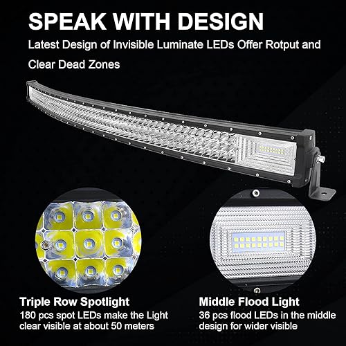 Miniatura 3 de SKYWORLD Barra de luz LED curvada de 50 pulgadas y 648 W, haz combinado de luces todoterreno de triple fila, 2 unidades de 4 pulgadas y 36 W, luces