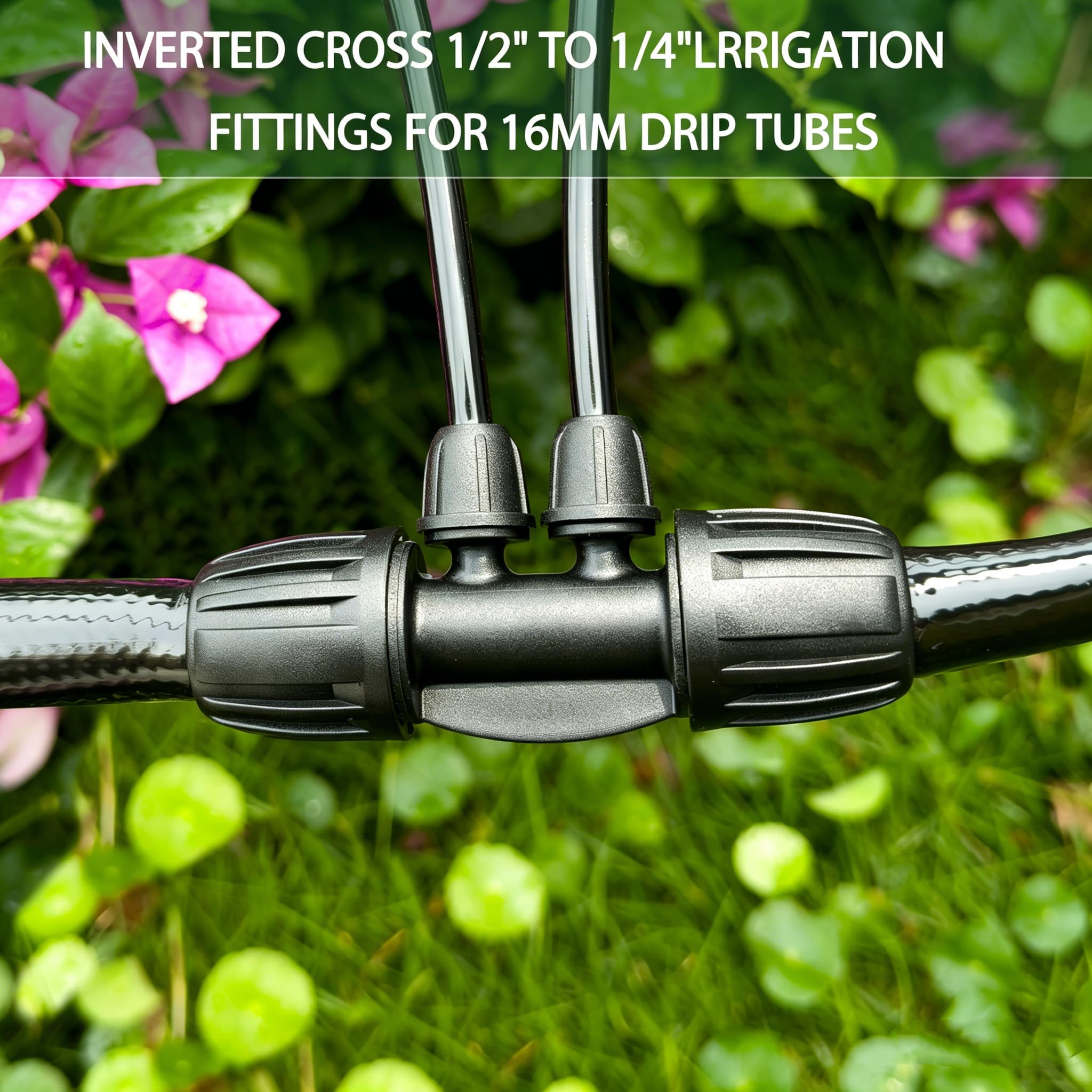 Raccordi per irrigazione a goccia da 1/2 a 1/4, 20 raccordi per tubi di irrigazione da 1/2" (ID 1/2" x 0,6-1,6 cm OD), 4 vie anti-perdite bloccato a T spinato, connettori per tubi di irrigazione a