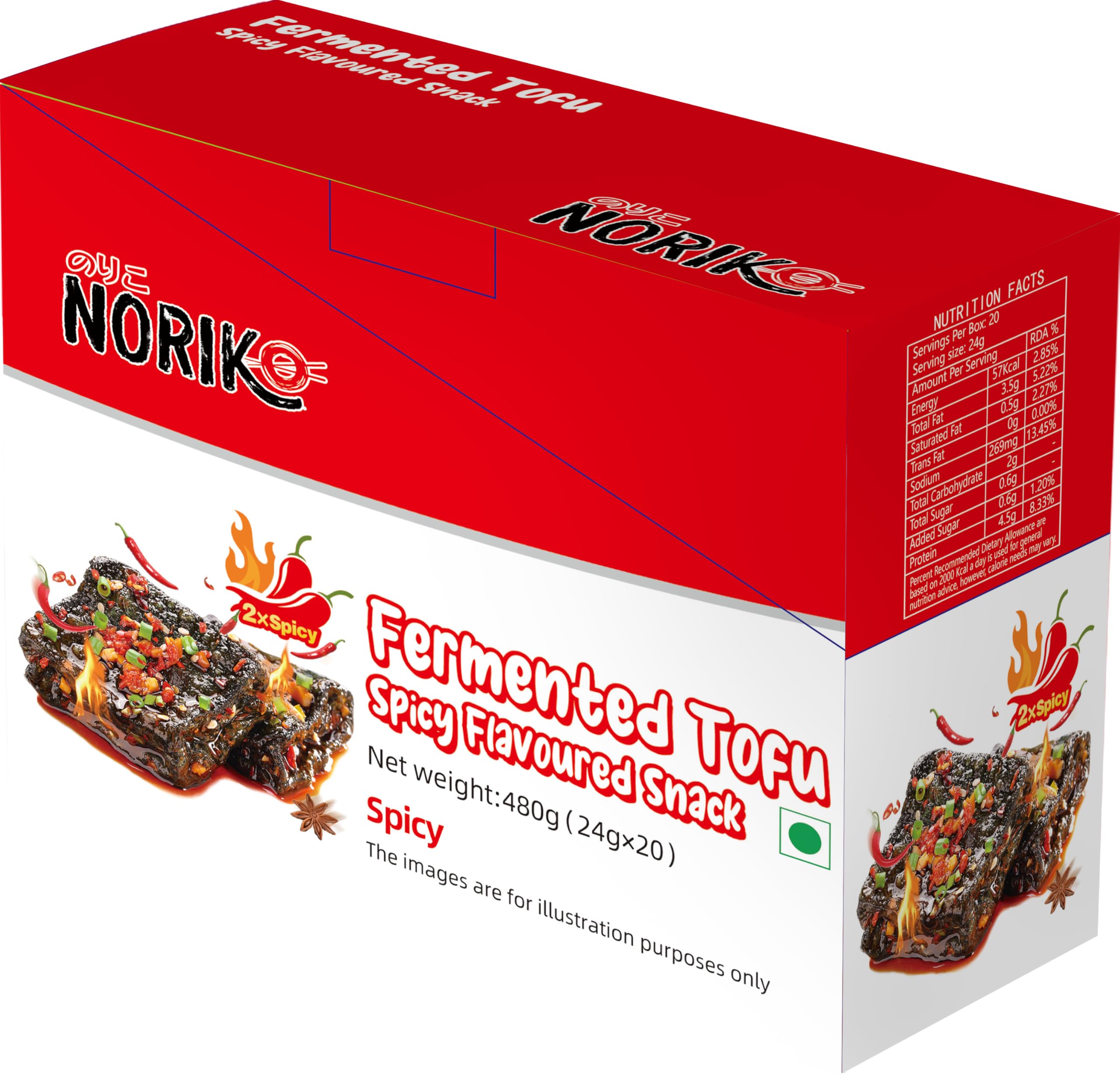 Noriko Fermented Tofu Spicy Flavoured Snack, Ready to Eat, 2x Spicy, 24g, Pack of 20-image-21