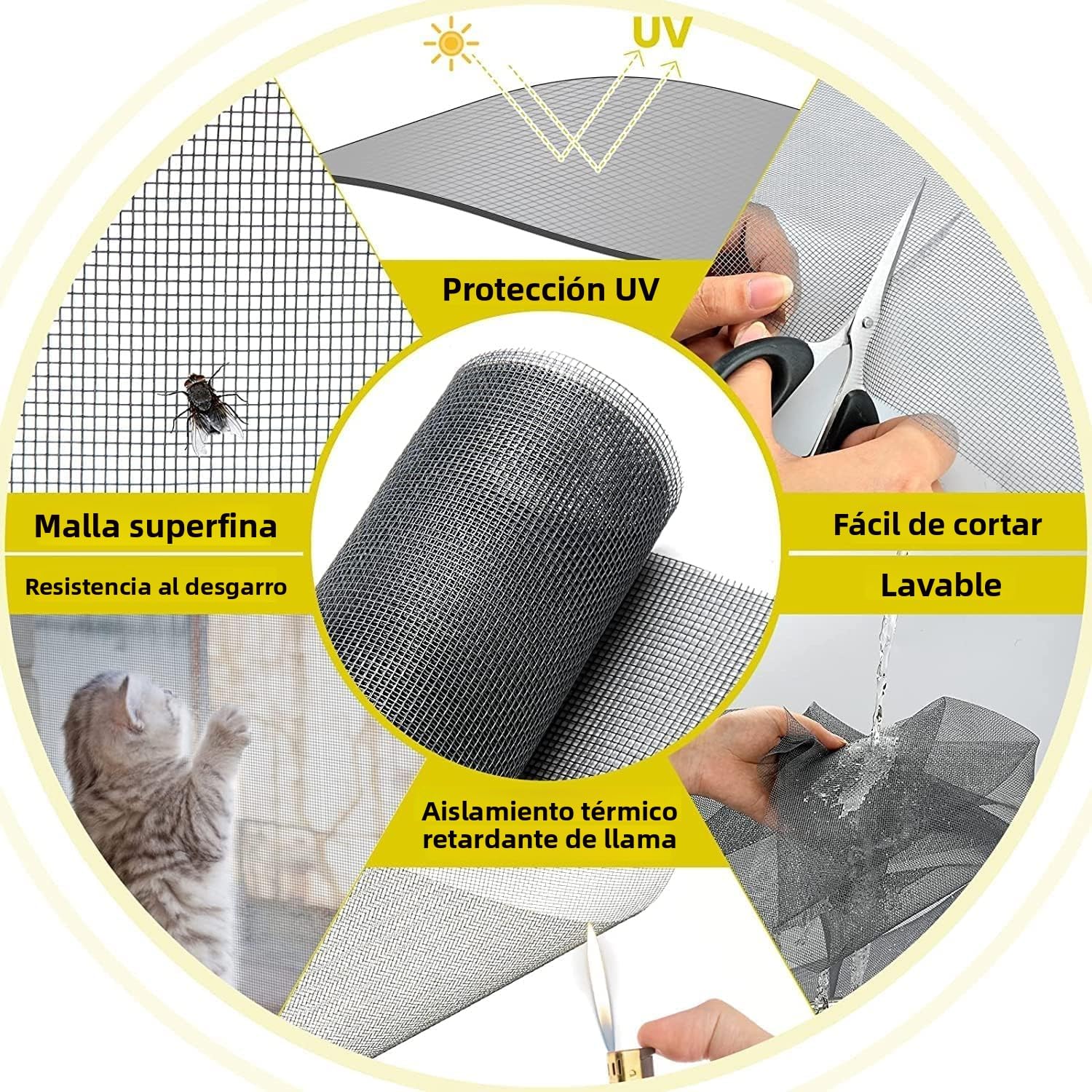 Mosquitera Magnética para Ventana, Tamaño Máximo 130 x 150 cm, Red de Fibra de Vidrio, Fácil Instalación, Recortable y Sin Taladrar