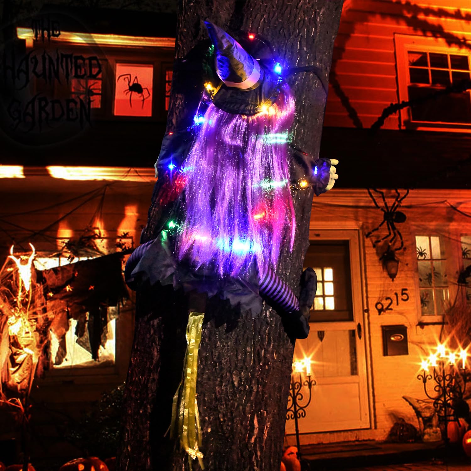 Halloween Crashing Witch Into Tree Decorations(43" H), Classic Crashed Witch Props Halloween Hanging Decorations for Outdoor Halloween Tree Door Porch, Yard
