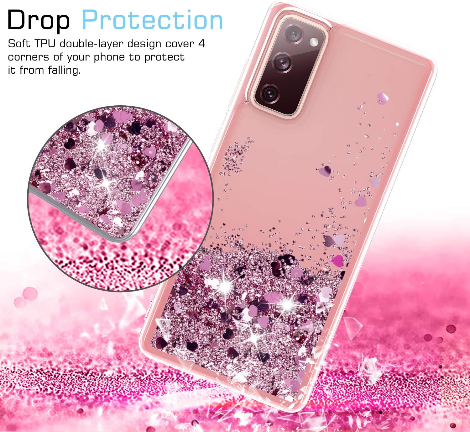 LeYi Compatible with Samsung Galaxy S20 FE Case (Not Fit Galaxy S20), Samsung Galaxy S20 FE 5G Case for Girls Women, Glitter Clear Phone Case for Samsung S20 FE 5G, Rose Gold