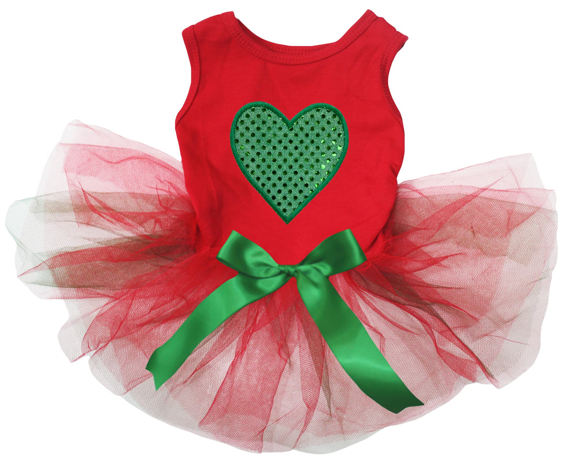 Robe pour chiot à paillettes vertes cœur rouge vert XXXL