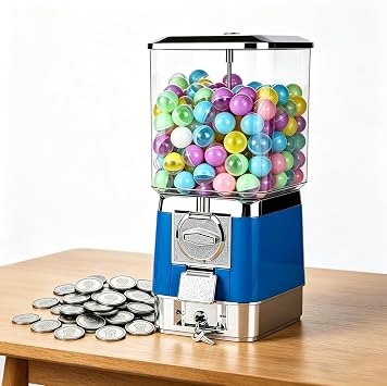Cent Vending Machines, Holds 220 x 32mm Balls, Choose One Size from 25-35mm Toys, Mechanical Coin Includes 100 Capsules & 50 Tokens,for Game Stores, Party Favors Blue