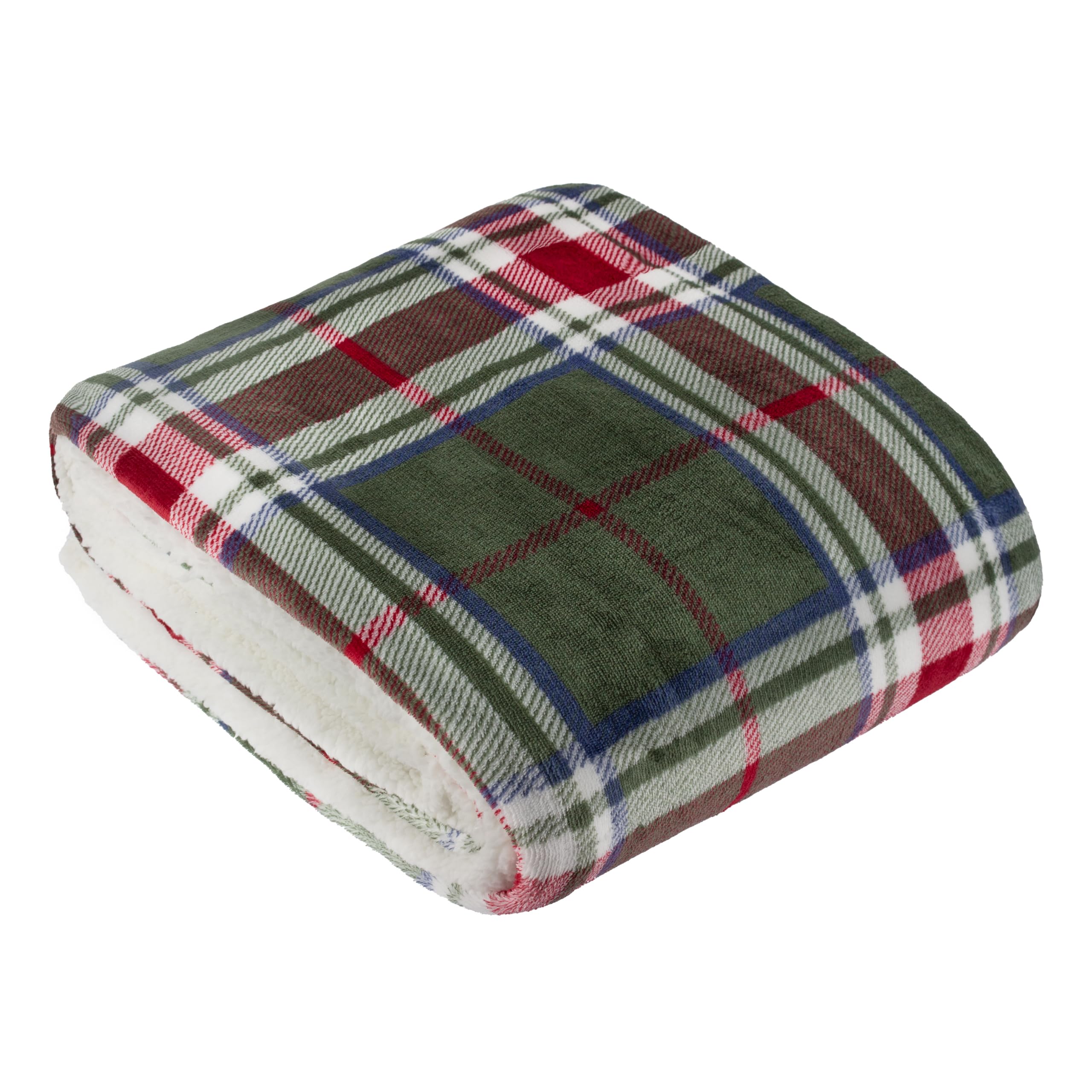 Furn. Berry/Pine Wylder Braemar Throw – Soft Cosy Tartan Check Sherpa Fleece Blanket ( - 140X180cm)