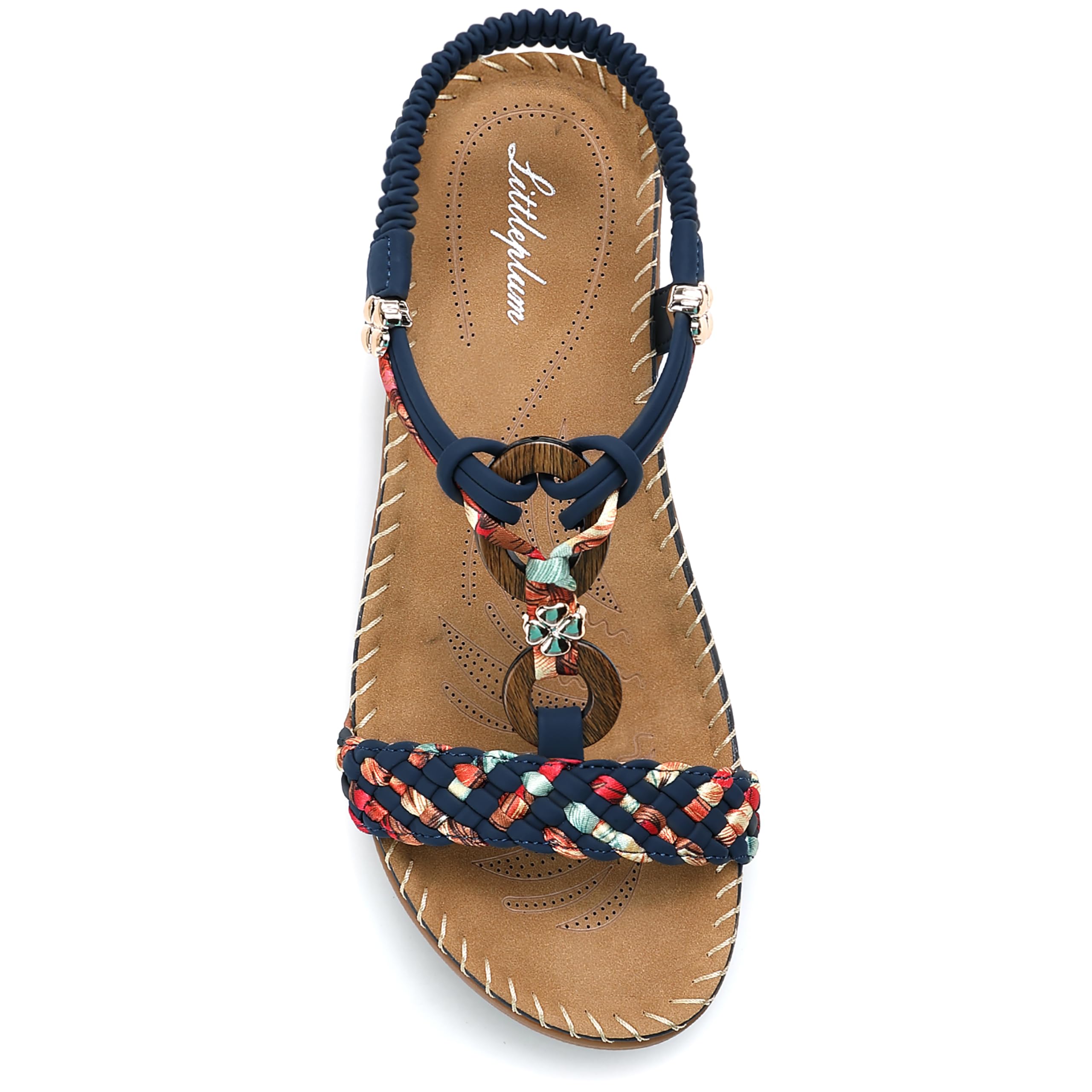 Littleplum Sandalen Damen Freizeit Flach Sandalette Handarbeit mit Strass Perlen Bohemia Strand Schuhe