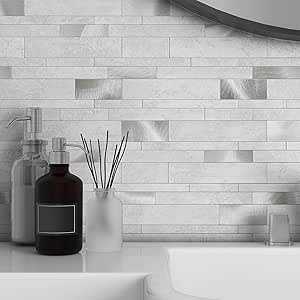 White Subway Peel And Stick Wall Tiles Metal Kitchen Backsplash - View #2