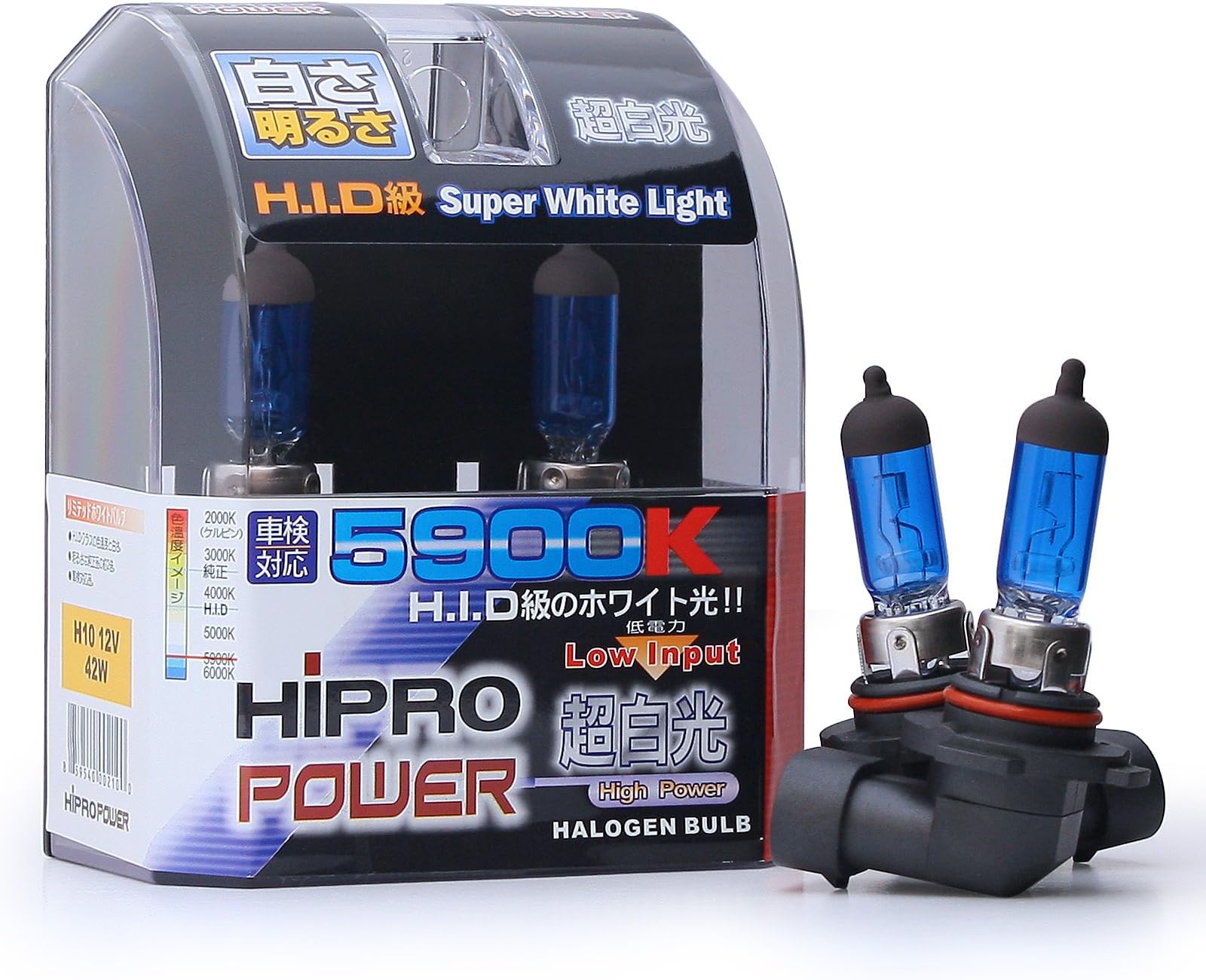 Hipro Power H10, 9040, 9050, 9055, 9140, 9145 5900K 42 Watt Super White Xenon HID Fog Light Bulbs