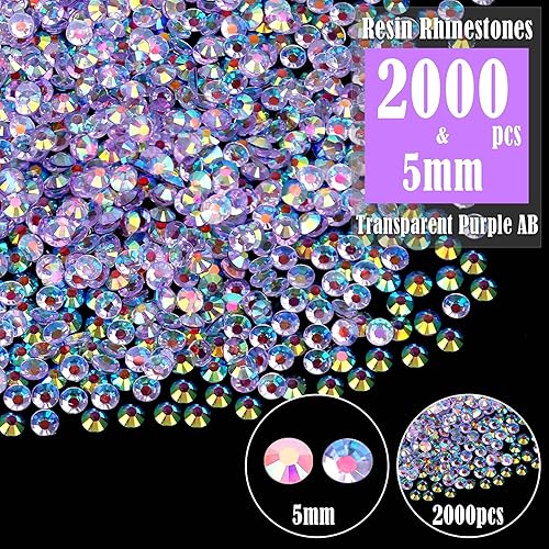 Miniatura 2 de Bolsa a granel al por mayor 2000 unidades de diamantes de imitación de resina de 0.197 in, diamantes de imitación transparentes de color morado