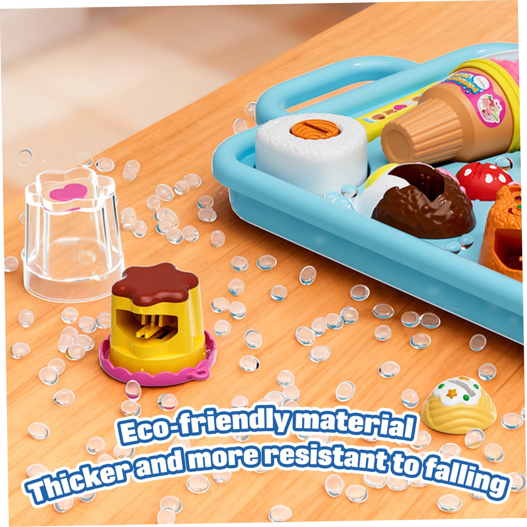 Jouet à pudding 1 ensemble de jouet à pudding japonais avec cuillère, fourchette, baguettes, crème glacée, glace et assiette, accessoires de cuisine pour garçons et filles, bleu, nourriture jeu