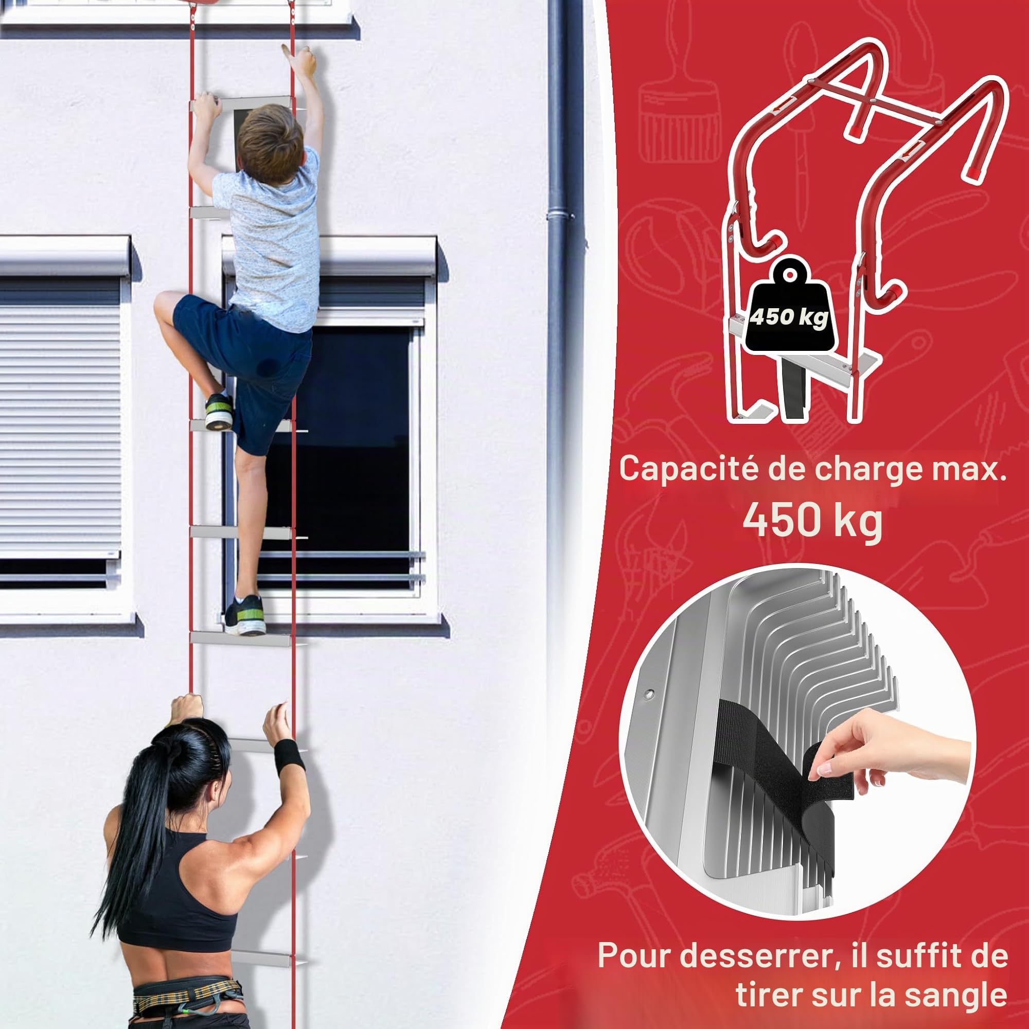 YRHome Échelle de sauvetage en aluminium ignifuge de 15 m pour usage domestique - Échelle de sécurité pliable - Échelle de secours - Échelle de pompier pour les situations d'urgence - 450 kg - Pour la