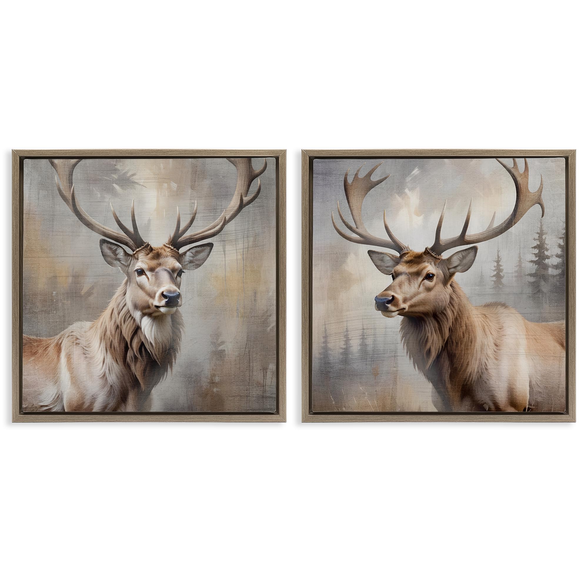 Stupell Industries Montalcino Elm (Textured) 'Glancing Forest Stags', 2Pc Floating Frame Art Set 2, Brown, 18 X 18 Inches, Easy To Hang And Sturdy, Made In Usa, By Susan Arnot
