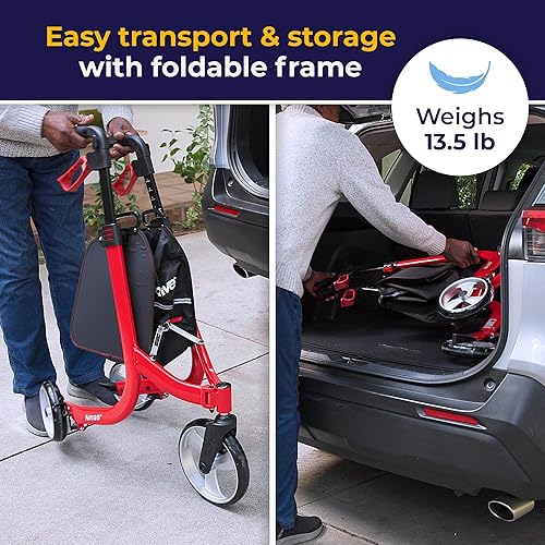 Miniatura 6 de Drive Medical Nitro - Andador con ruedas de 3 ruedas, ultraligero con ruedas, rodillo plegable para personas mayores y adultos, color rojo