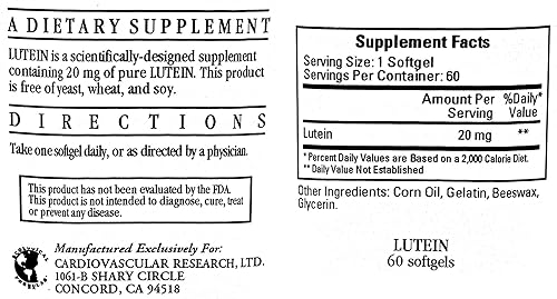 Miniatura 2 de Lutein 20mg 60 cápsulas blandas - 3 Pack - Fórmulas ecológicasInvestigación cardiovascular