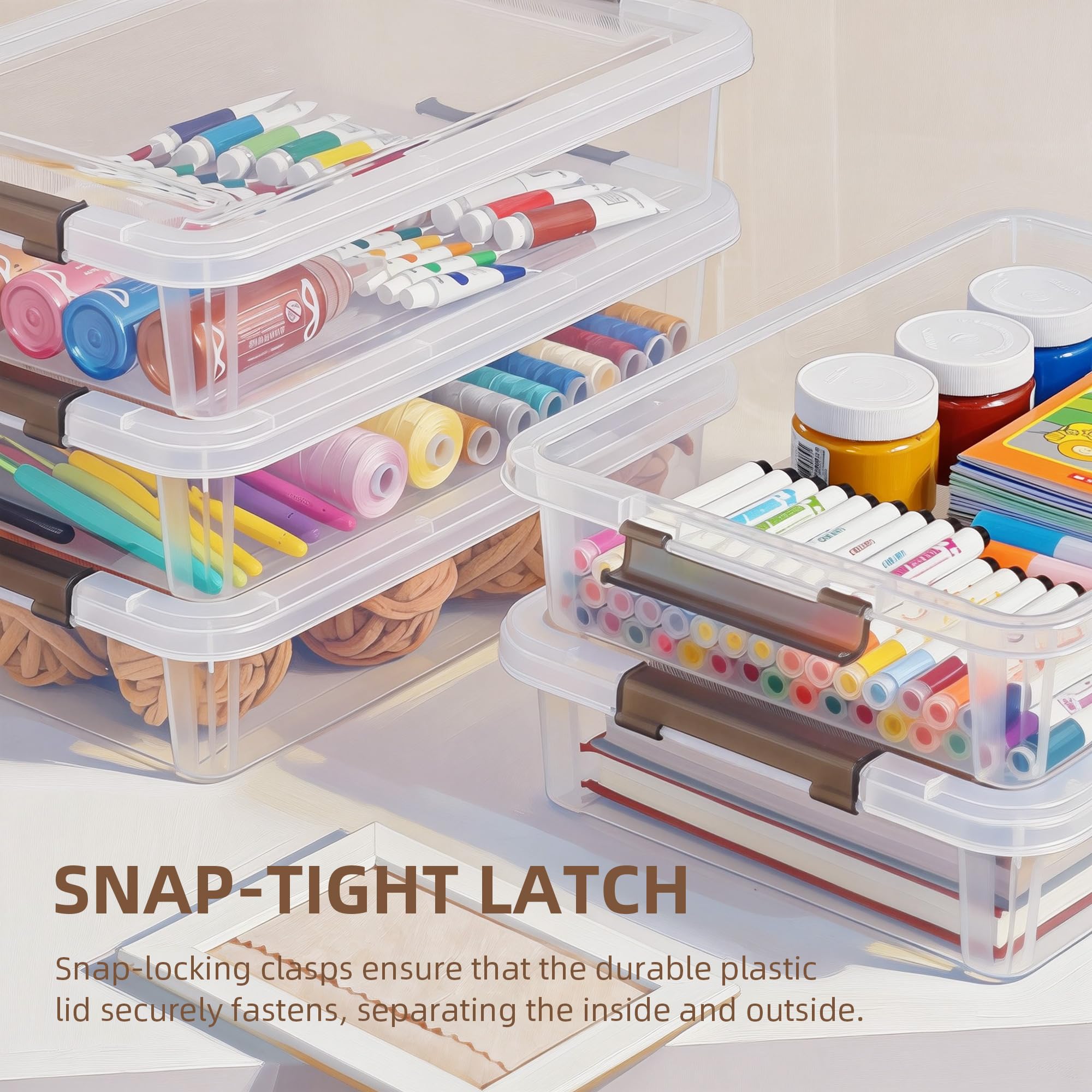 Citylife 3 PCS Plastic Storage Bins with Latching Lids Portable Project Case Clear File Box Stackable Storage Containers — view 4