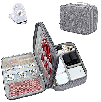 Seagull Flight Of Fashion Double Layer Electronic Gadget Organizer Case , Cable Organizer Bag for Accessories with Mobile Stand - 27 X 20 X 9 cm - Grey - Model 1